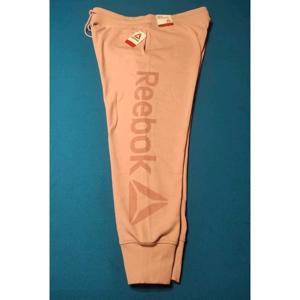 Reebok Jogger Pants Womens XL Pink Cuffed Logo Fleece Sweatpants